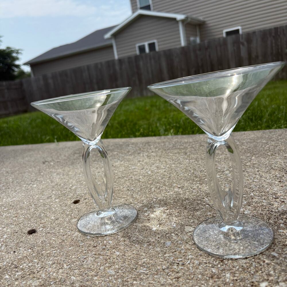 Libbey Omega Art Deco 2 Piece Set Cocktail Martini Glasses Vintage Barware